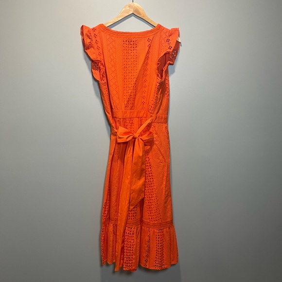 J. Crew • All over eyelet orange wrap midi dress - Picture 7 of 8